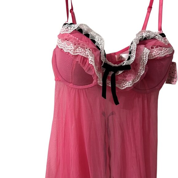 Jezebel Pink Sheer Lace Trim Babydoll Lingerie Size Small NWT‎ - Picture 4 of 10